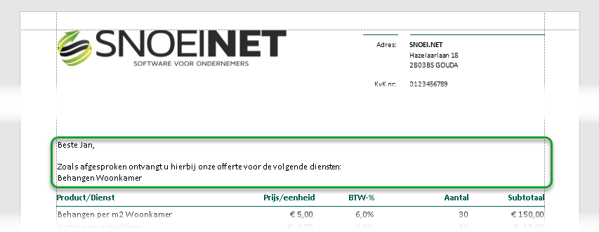 offerte - koptekst